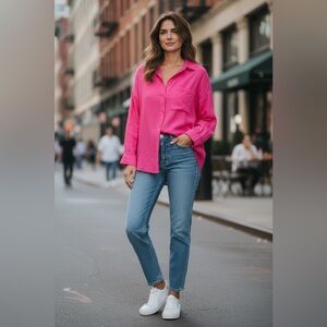 LOFT Pink oversized Button-Up Shirt